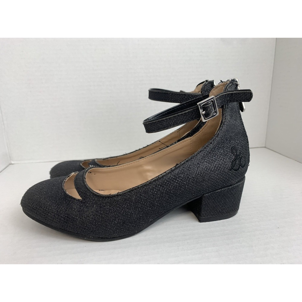 Sam Edelman Big Girl Shoes Size 3 Black Sparkle Evelyn Betty Mary Jane Heel